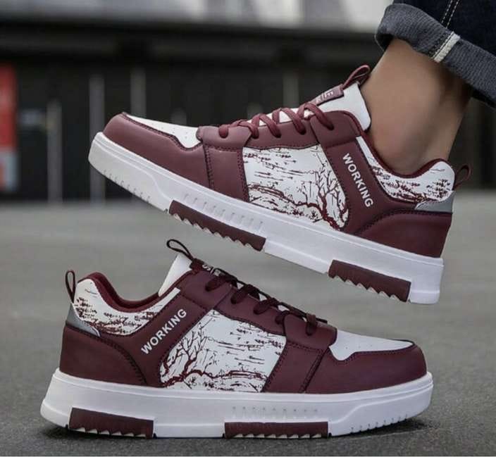 Maroon & White Casual Sports Sneakers – Stylish & Comfortable
