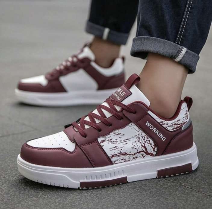 Maroon & White Casual Sports Sneakers – Stylish & Comfortable