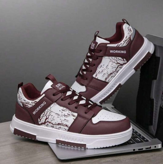 Maroon & White Casual Sports Sneakers – Stylish & Comfortable