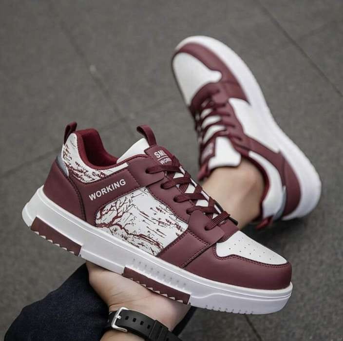 Maroon & White Casual Sports Sneakers – Stylish & Comfortable